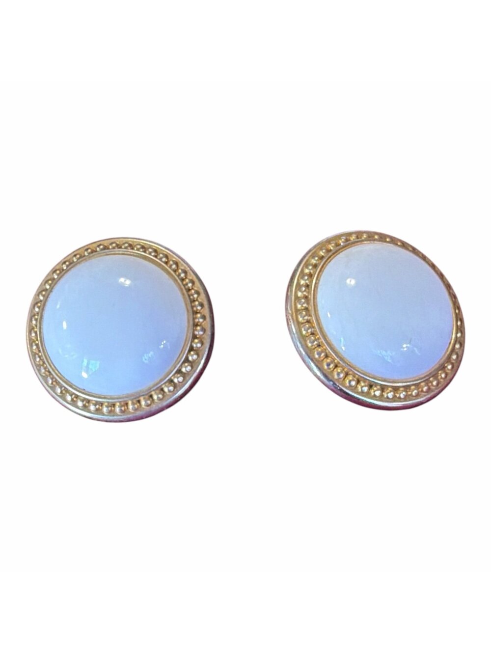 Vintage Round white Stone surround with Gold Tone Button Earrings around a 1.5”